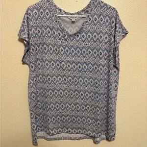 Orvis Classic Collection Blue Geometric Stretch Knit Top Size L